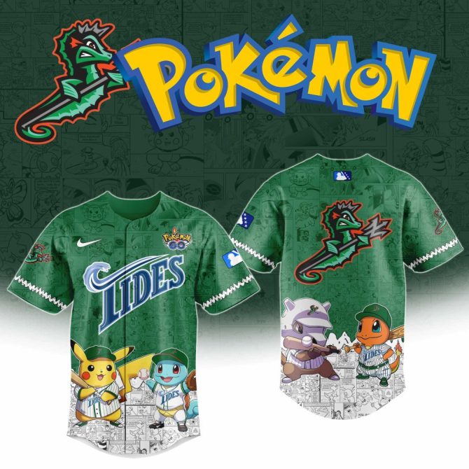 Limited Edition Pokémon Tides Jersey - Vibrant Green With Pikachu & Squirtle Design