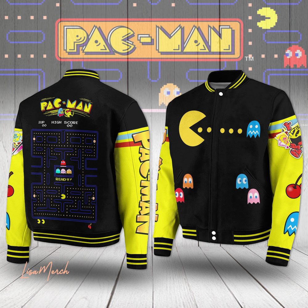 Retro Pac-Man Varsity Jacket - Iconic Arcade Game Design, Unisex, Limited Edition