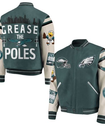 Philadelphia Eagles Varsity Jacket - 'Grease The Poles' Design, Perfect For Fans!