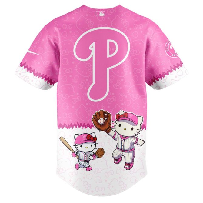 Hello Kitty X Mlb Phillies Pink Baseball Jersey & Cap Set - Cute & Sporty Fan Gear - Image 3