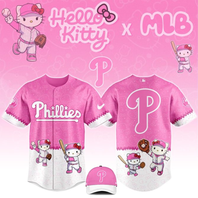 Hello Kitty X Mlb Phillies Pink Baseball Jersey & Cap Set - Cute & Sporty Fan Gear