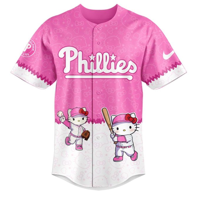 Hello Kitty X Mlb Phillies Pink Baseball Jersey & Cap Set - Cute & Sporty Fan Gear - Image 2
