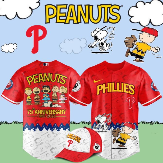 Celebrate 75 Years: Peanuts Phillies Jersey & Hat Set – Limited Edition Collectible!