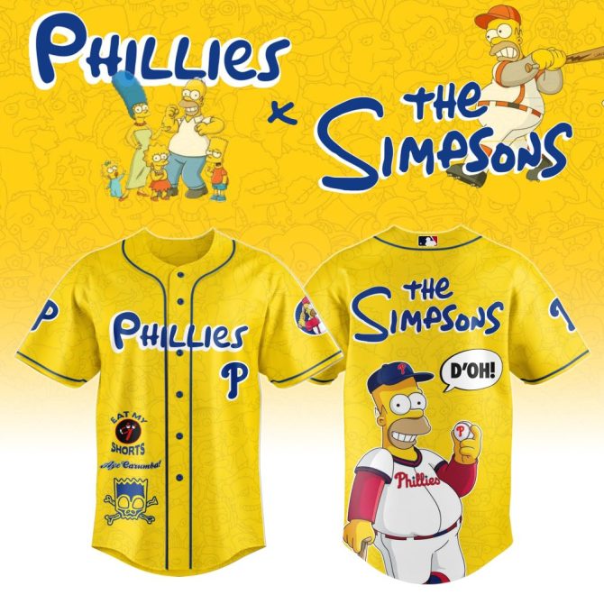 Limited Edition Phillies X Simpsons Baseball Jersey - Iconic Crossover Design - Perfect For Fans!