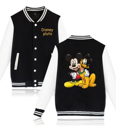 Disney Mickey & Pluto Varsity Jacket - Black & White Unisex Cartoon Style Gift