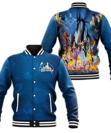 Disney Characters Bomber Jacket - Vibrant Cartoon Print, Unisex, Blue - Perfect Gift For Fans!