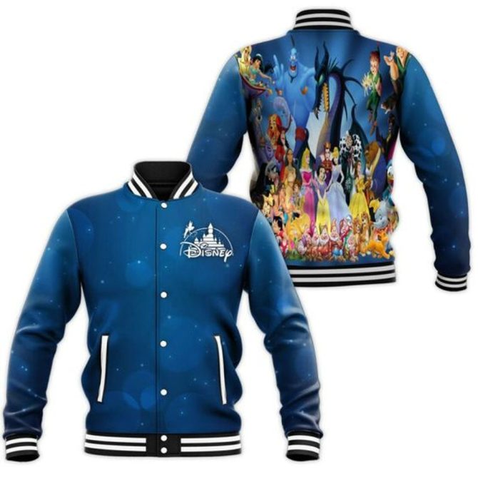 Disney Characters Bomber Jacket - Vibrant Cartoon Print, Unisex, Blue - Perfect Gift For Fans!