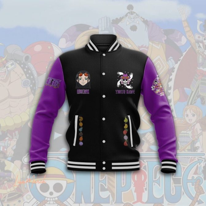 Custom Anime Varsity Jacket - Thousand Sunny Design With Personalized Name & Purple Sleeves - Image 2