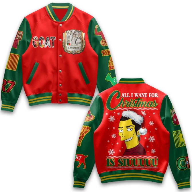 Festive Christmas Varsity Jacket - Fun Graphic Holiday Wear For Soccer Fans