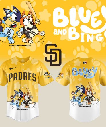 Limited Edition Bluey & Bingo Padres Baseball Jersey - Kids' Favorite Cartoon Sportswear!