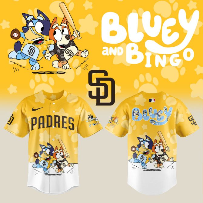 Limited Edition Bluey & Bingo Padres Baseball Jersey - Kids' Favorite Cartoon Sportswear!