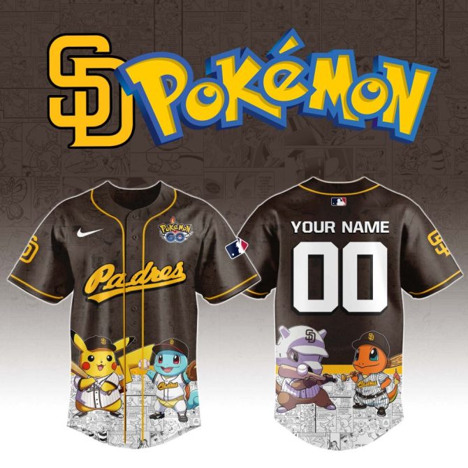 Custom San Diego Padres Pokémon Jersey – Personalized Baseball Shirt With Pikachu & Friends