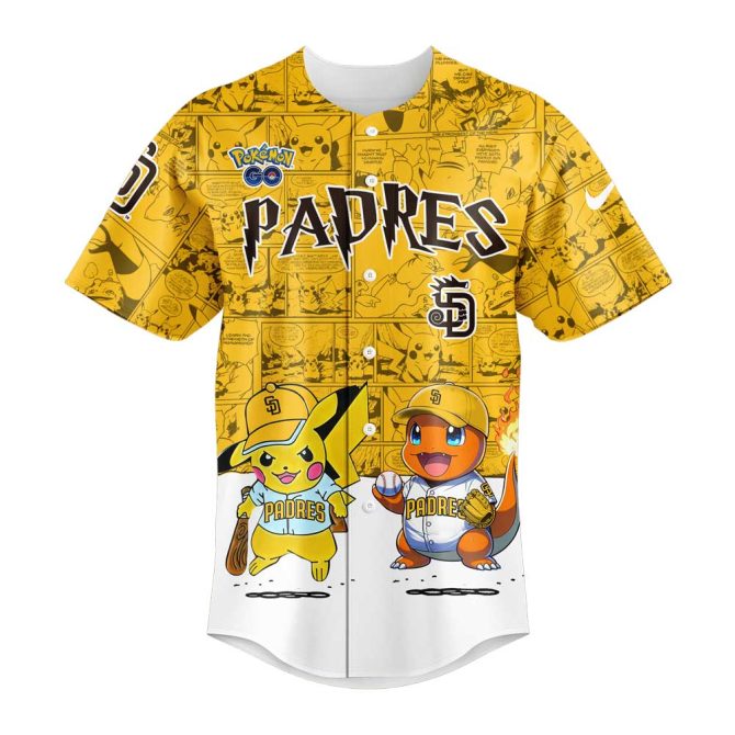 Limited Edition Pokémon Padres Jersey - Pikachu & Charmander Design For Fans - Image 2