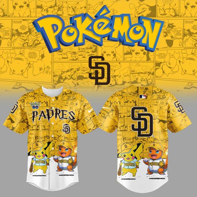 Limited Edition Pokémon Padres Jersey - Pikachu & Charmander Design For Fans