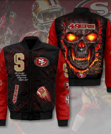 49Ers Skull Flame Bomber Jacket - Bold Graphic Design, Perfect For Fans!