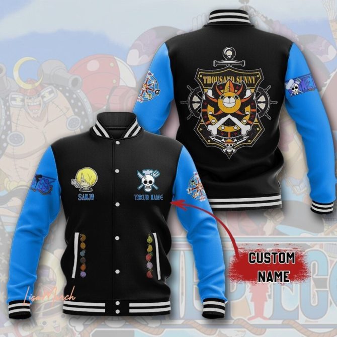 Custom Name Anime Varsity Jacket - One Piece Inspired Design, Perfect Gift For Fans