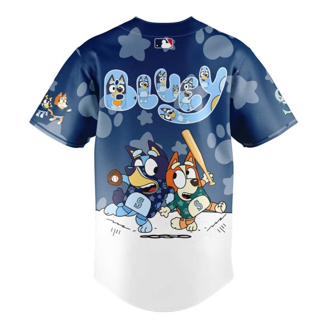 Bluey & Bingo Mariners Kids Jersey - Official Mlb Baseball Shirt - Fun & Playful Design For Young Fans! - Image 3