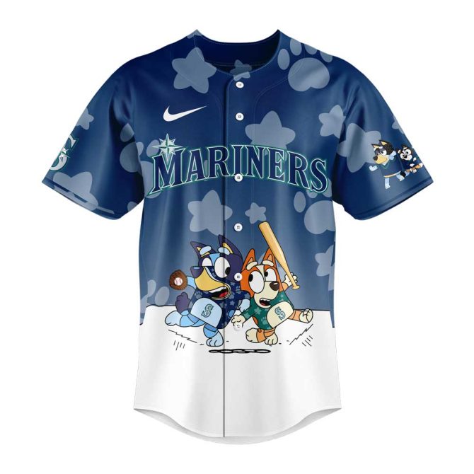 Bluey & Bingo Mariners Kids Jersey - Official Mlb Baseball Shirt - Fun & Playful Design For Young Fans! - Image 2