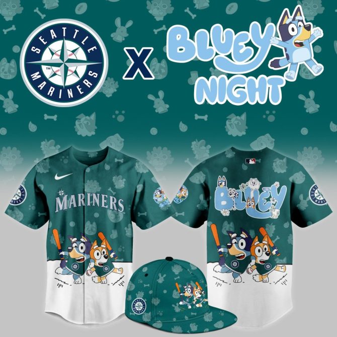 Limited Edition Seattle Mariners X Bluey Night Jersey & Cap Set – Perfect For Fans!