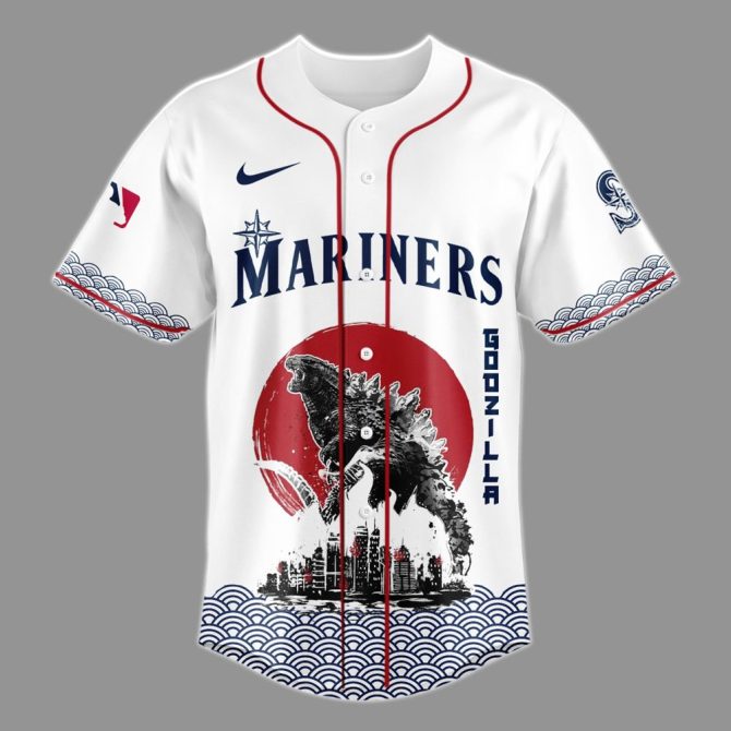 Limited Edition Godzilla X Mariners Baseball Jersey - Unique Design For Fans - Image 2