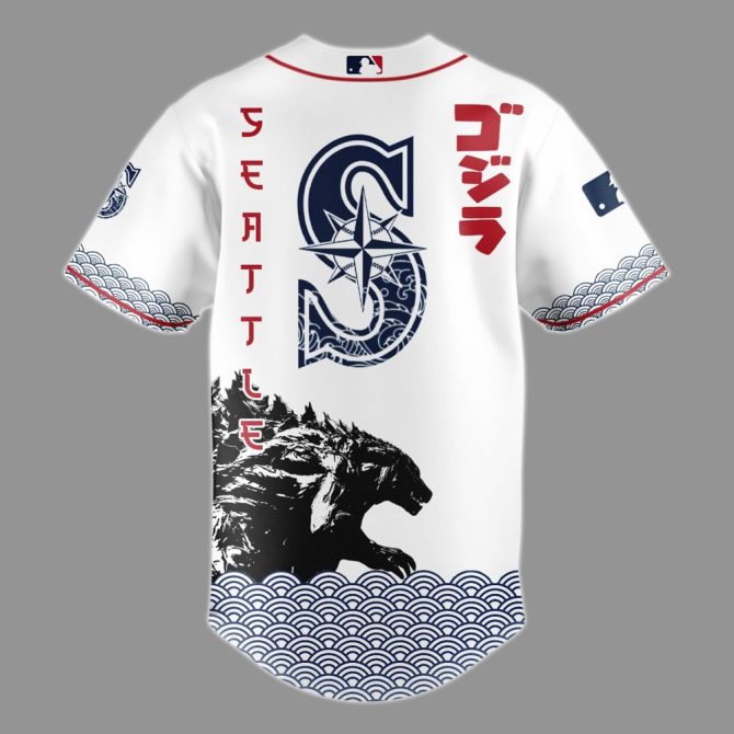Limited Edition Godzilla X Mariners Baseball Jersey - Unique Design For Fans - Image 3