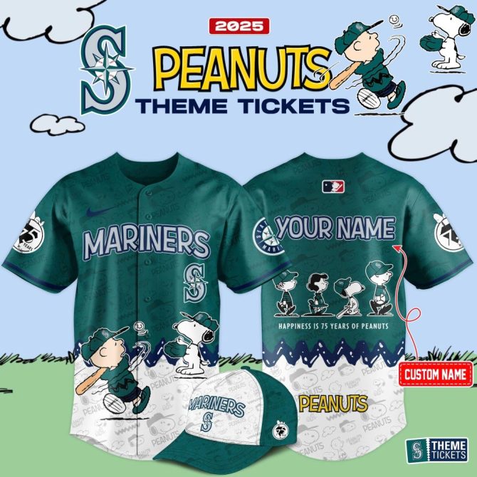 Custom 2025 Mariners Peanuts Jersey & Hat Set - Personalize With Your Name!