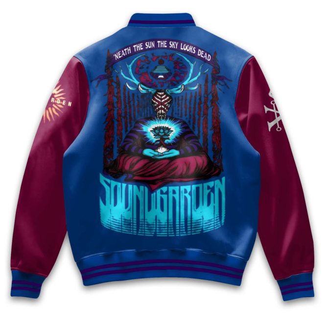Limited Edition Soundgarden Varsity Jacket – Stylish Blue & Maroon With Iconic Designs - Image 3