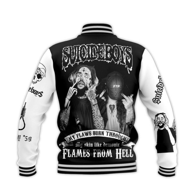Edgy Skull & Skeleton Graphic Varsity Jacket - Bold Streetwear Style, Black/White - Image 3