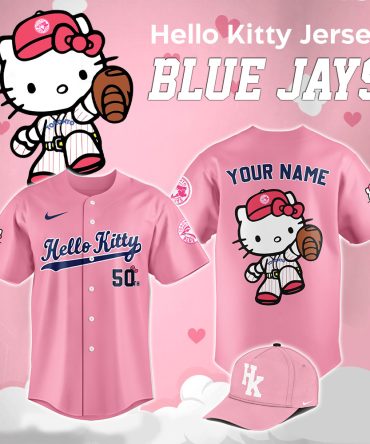 Custom Hello Kitty Blue Jays Jersey & Cap Set - Pink Baseball Fan Gear