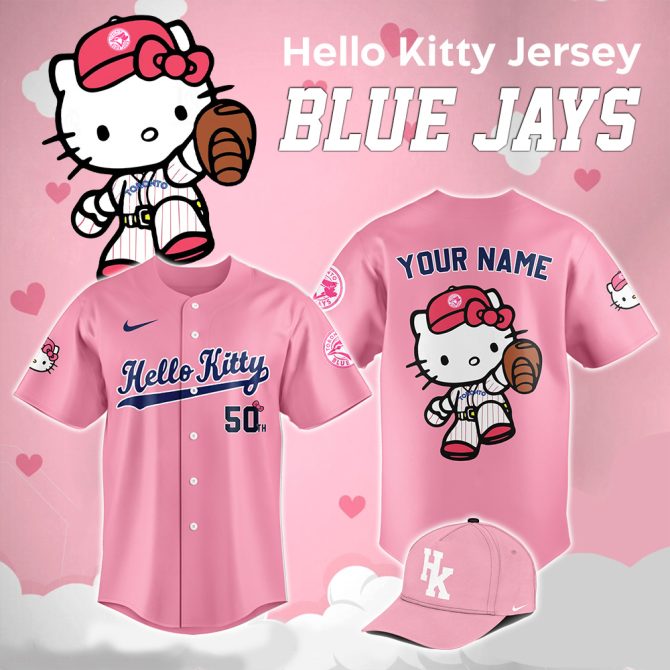 Custom Hello Kitty Blue Jays Jersey & Cap Set - Pink Baseball Fan Gear