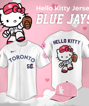 Limited Edition Hello Kitty Blue Jays Jersey & Cap Set - Cute Baseball Fan Gear!