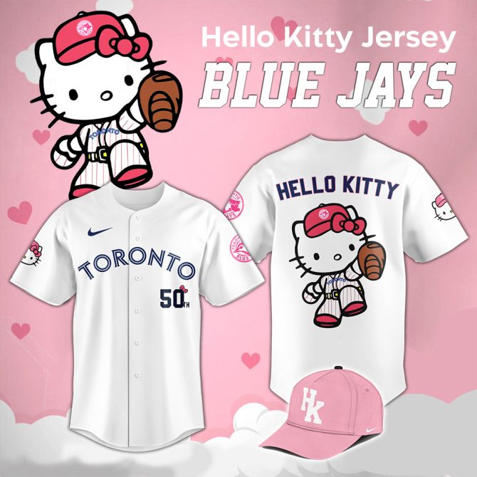 Limited Edition Hello Kitty Blue Jays Jersey & Cap Set - Cute Baseball Fan Gear!