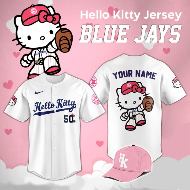 Custom Hello Kitty Blue Jays Jersey & Cap Set - Perfect Gift For Fans!