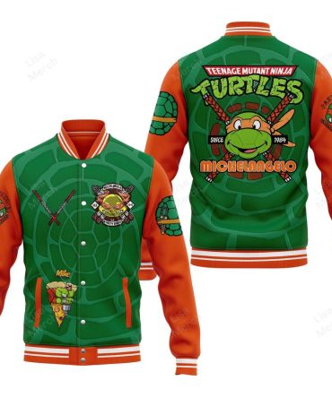 Retro Tmnt Michelangelo Varsity Jacket - Ninja Turtles Fan Apparel, Green & Orange