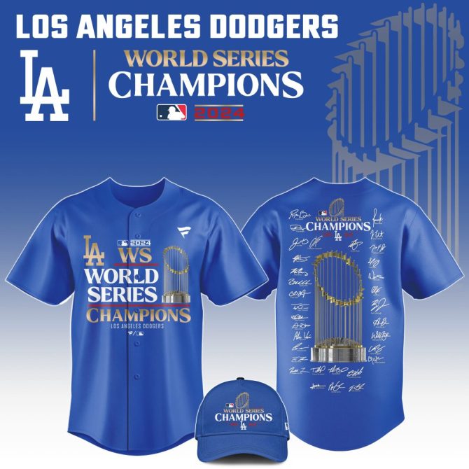 Celebrate La Dodgers 2024 World Series Win - Official Champions Jersey & Hat Set!