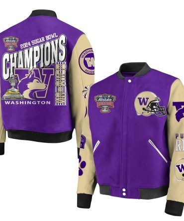 2024 Sugar Bowl Champions Jacket - Washington Huskies Varsity Style, Bold Purple & Gold
