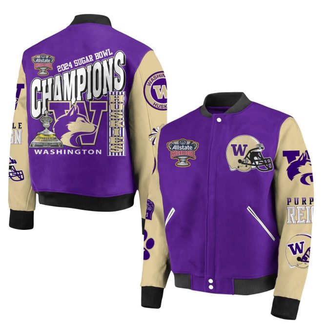 2024 Sugar Bowl Champions Jacket - Washington Huskies Varsity Style, Bold Purple & Gold