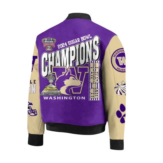 2024 Sugar Bowl Champions Jacket - Washington Huskies Varsity Style, Bold Purple & Gold - Image 3