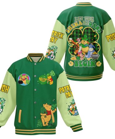 Celebrate St. Patrick'S Day In Style With Lucky Pooh Varsity Jacket – Perfect For Festive Shenanigans!