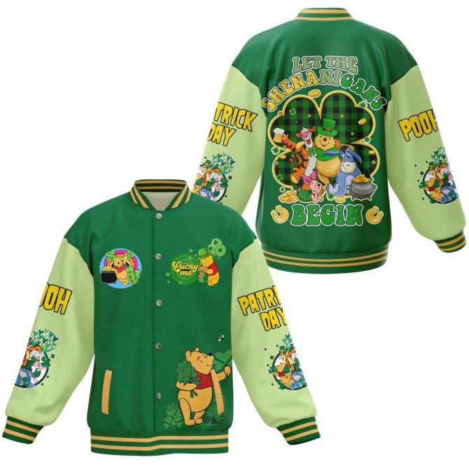 Celebrate St. Patrick'S Day In Style With Lucky Pooh Varsity Jacket – Perfect For Festive Shenanigans!