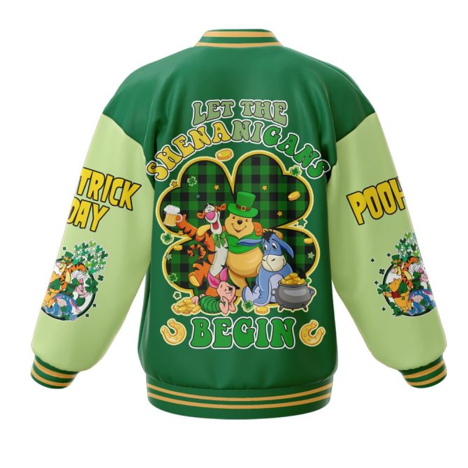 Celebrate St. Patrick'S Day In Style With Lucky Pooh Varsity Jacket – Perfect For Festive Shenanigans! - Image 3