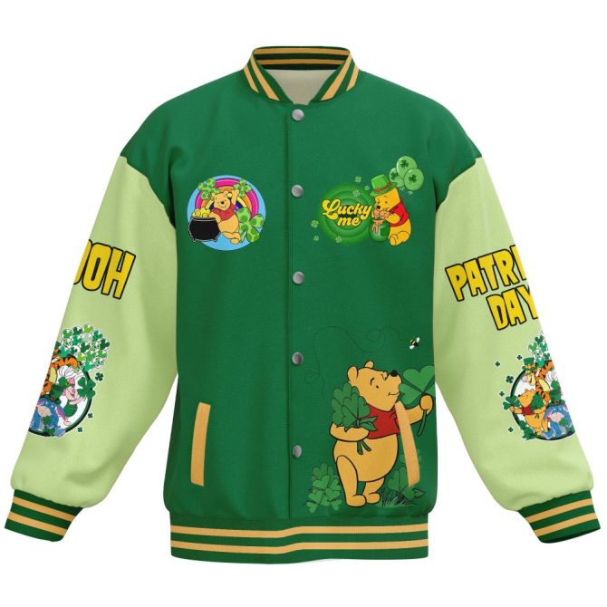 Celebrate St. Patrick'S Day In Style With Lucky Pooh Varsity Jacket – Perfect For Festive Shenanigans! - Image 2