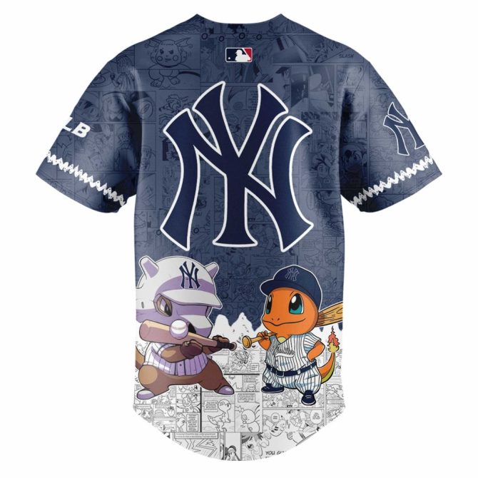 Limited Edition Pokémon X Yankees Jersey – Pikachu, Squirtle & Charmander Design - Image 3