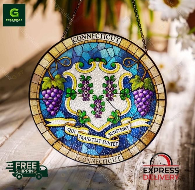 Connecticut Stained Glass Suncatcher - Vibrant Home Decor With Free Shipping & Express Delivery