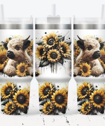 Stanley Tumbler Cup Sunflower Cow Tumbler With Handle & Straw, Insulated Travel Mug, Cute Farm Animal Design