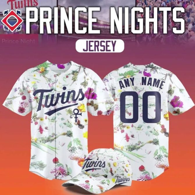 Customizable Twins Prince Night Jersey & Cap Set - Unique Floral Design