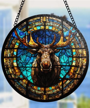 Handcrafted Stained Glass Moose Sun Catcher - Rustic Home Decor Art Piece