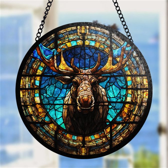 Handcrafted Stained Glass Moose Sun Catcher - Rustic Home Decor Art Piece