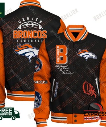 Denver Football Varsity Jacket - Stylish & Warm, Free Shipping, Express Delivery!