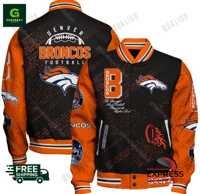 Denver Football Varsity Jacket - Stylish & Warm, Free Shipping, Express Delivery!